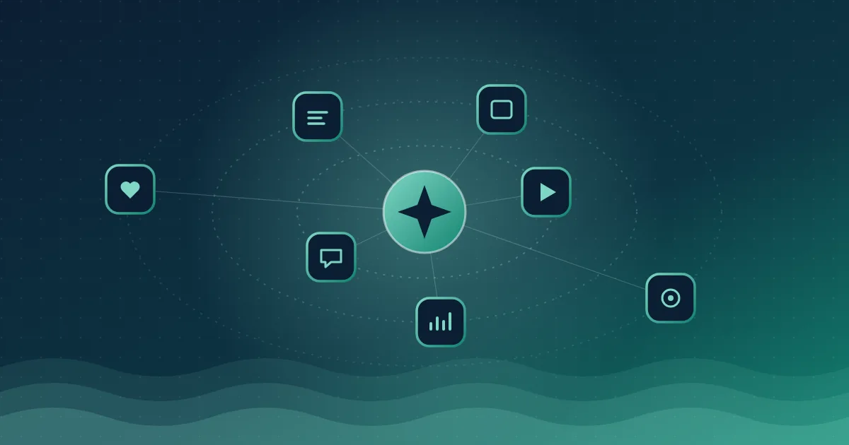Abstract illustration of seven channels around one hub
